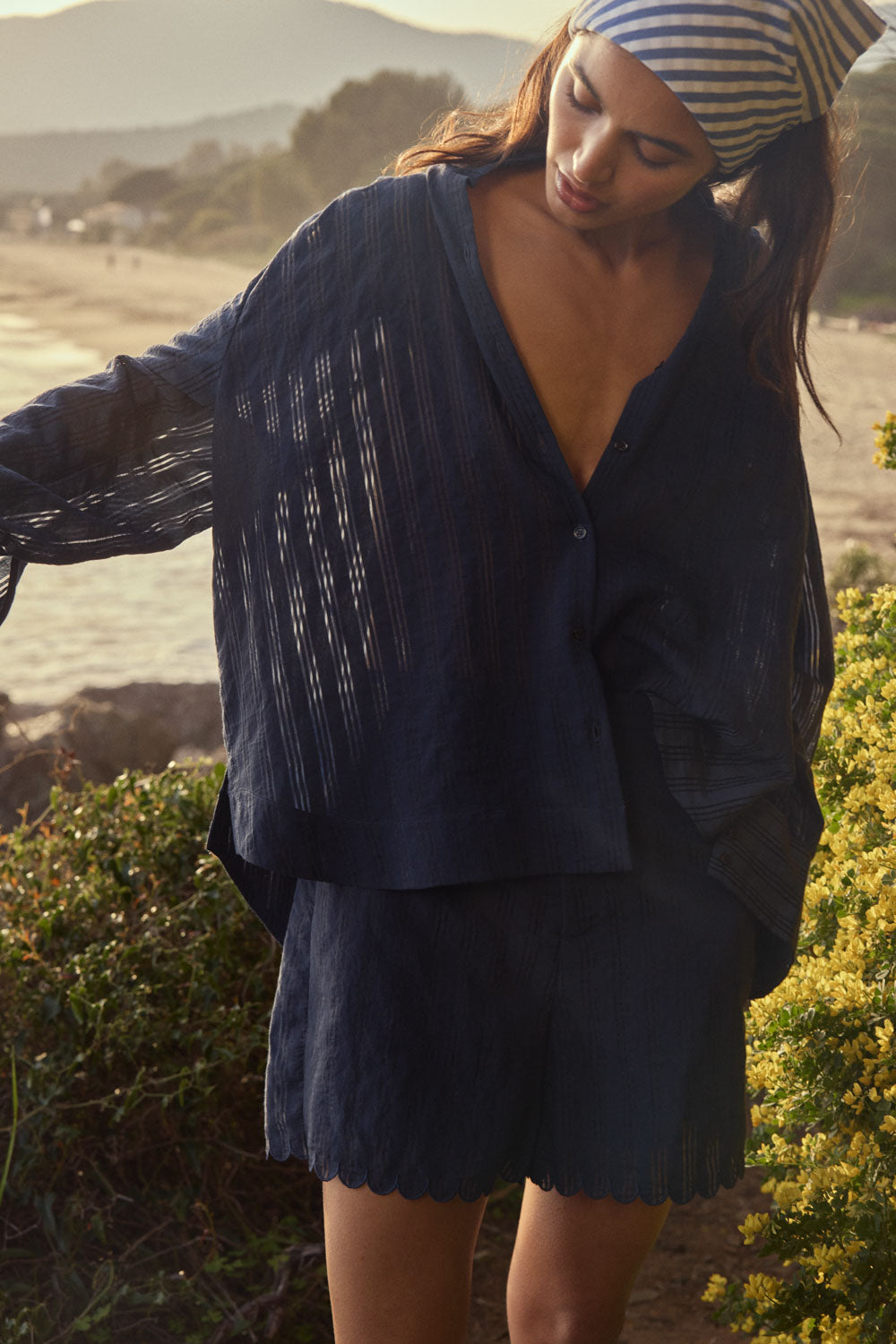 Chemise Leonor marine texturé