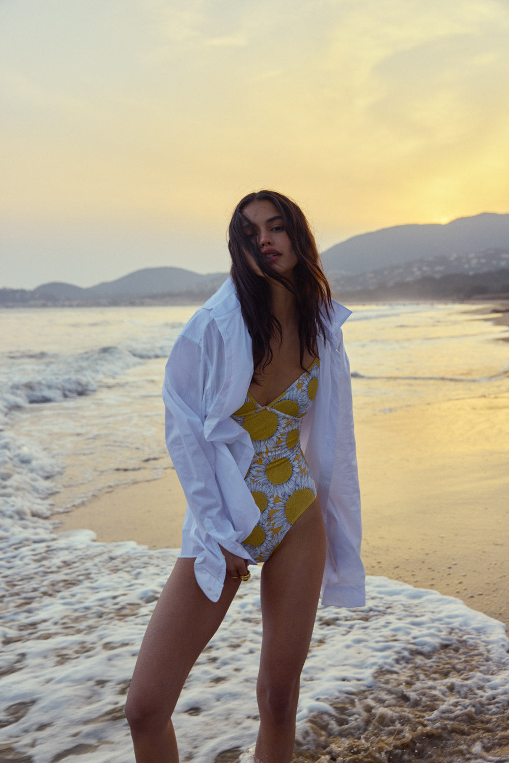 Maillot de bain Aline imprimé Tournesols jaune