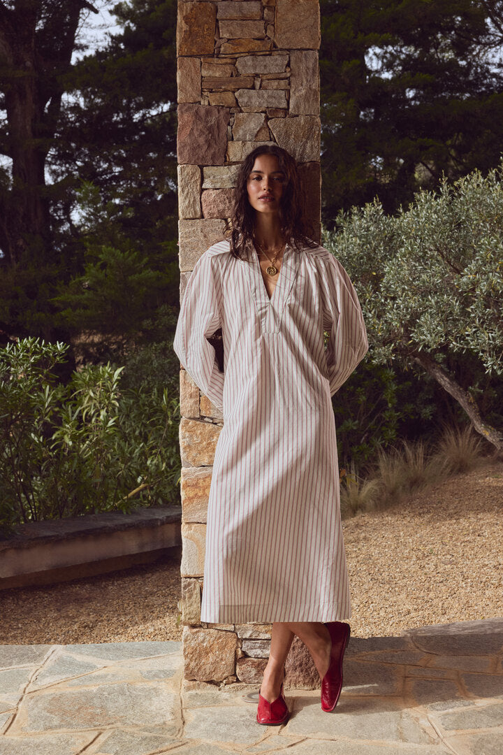 Robe Segolene rayures rouge fond blanc