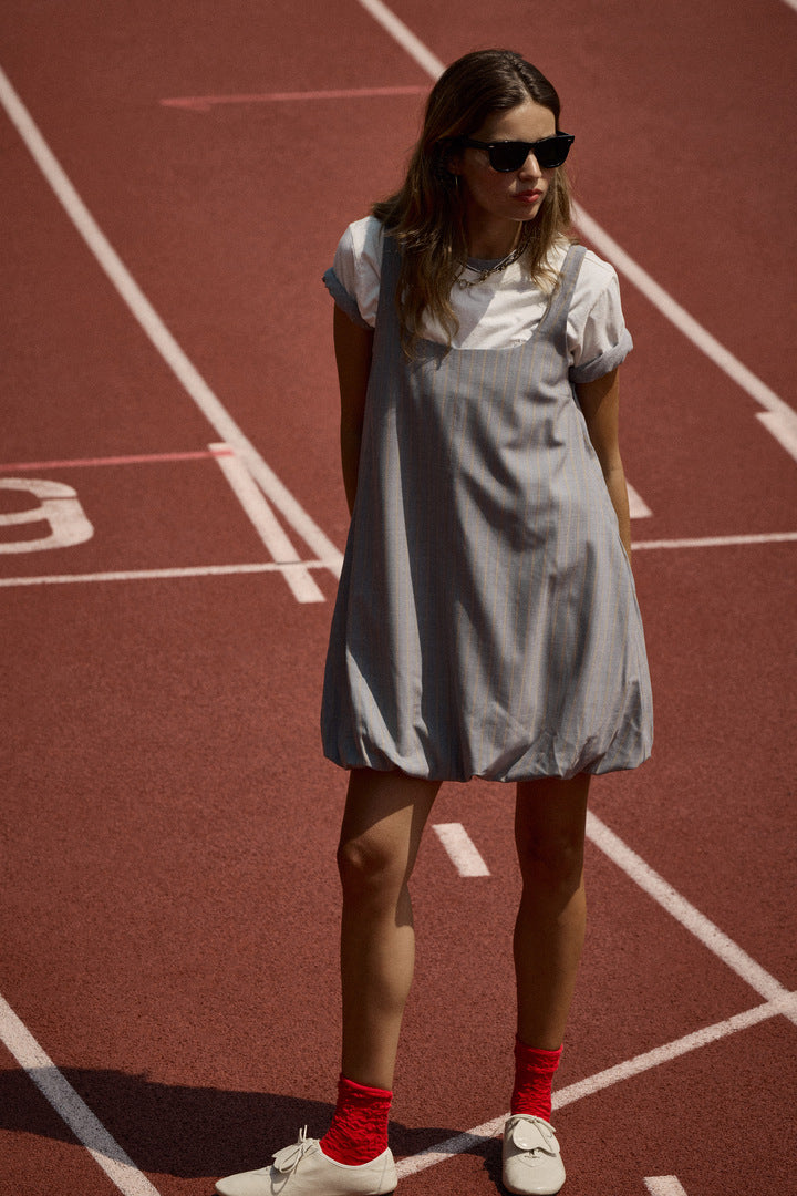 Robe Coralie rayures gris et beige