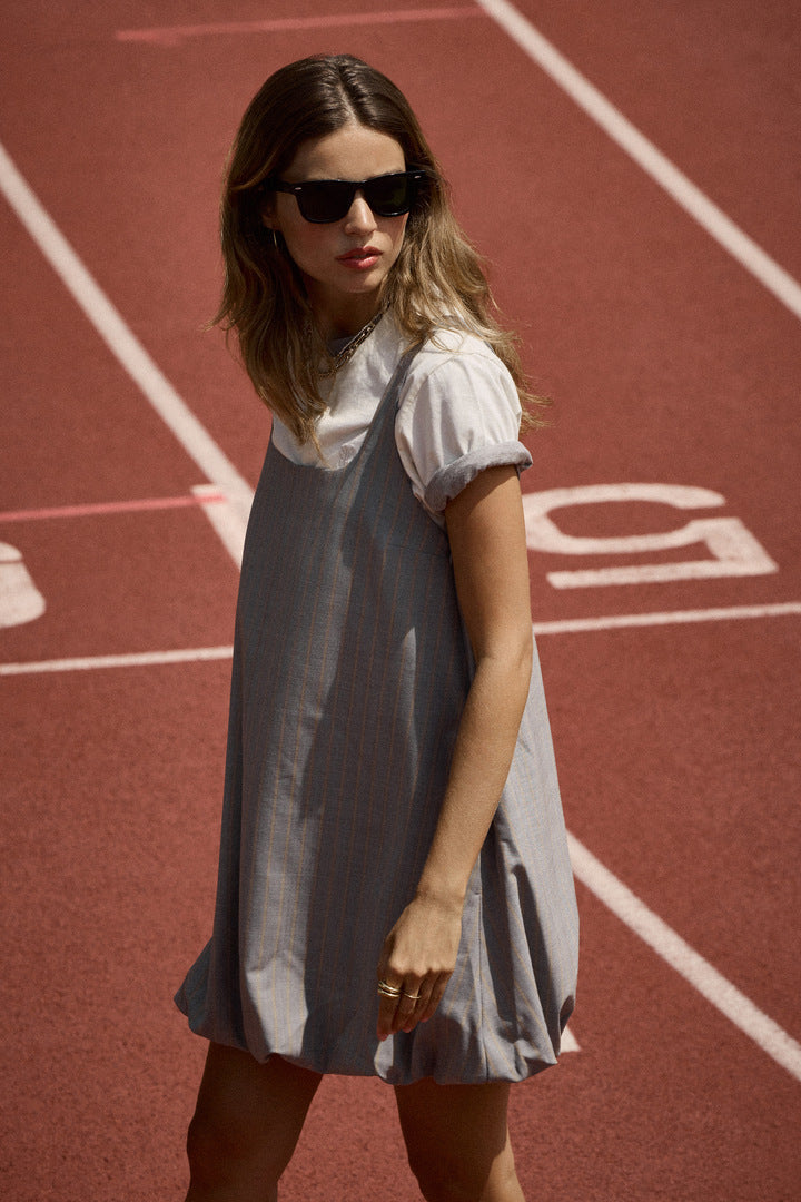 Robe Coralie rayures gris et beige