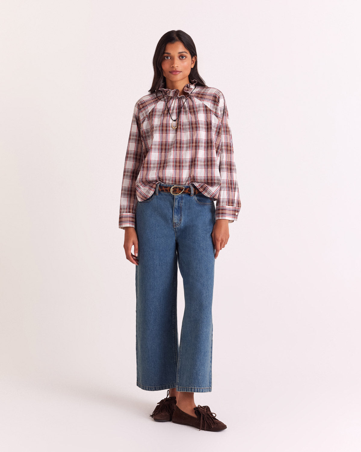 Blouse Zoelie tartan rouge et beige