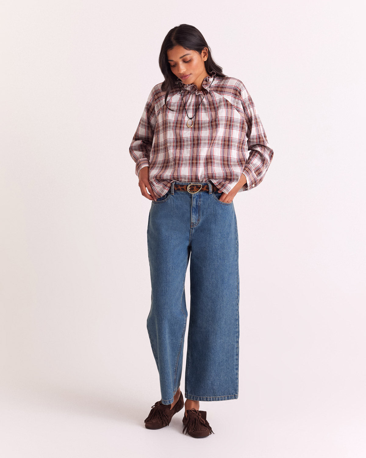 Blouse Zoelie tartan rouge et beige