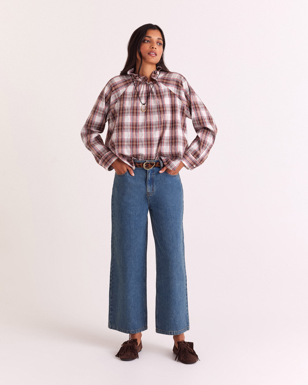 Blouse Zoelie tartan rouge et beige
