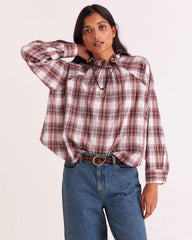 Blouse Zoelie tartan rouge et beige