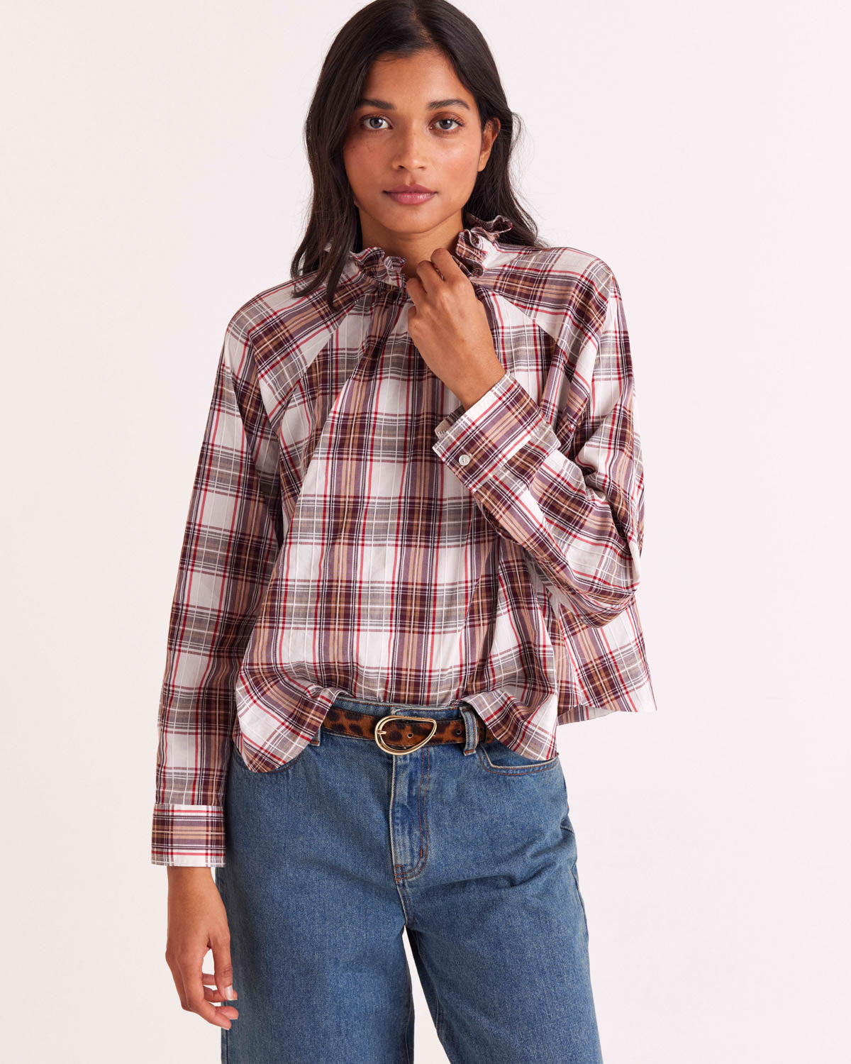 Blouse Zoelie tartan rouge et beige
