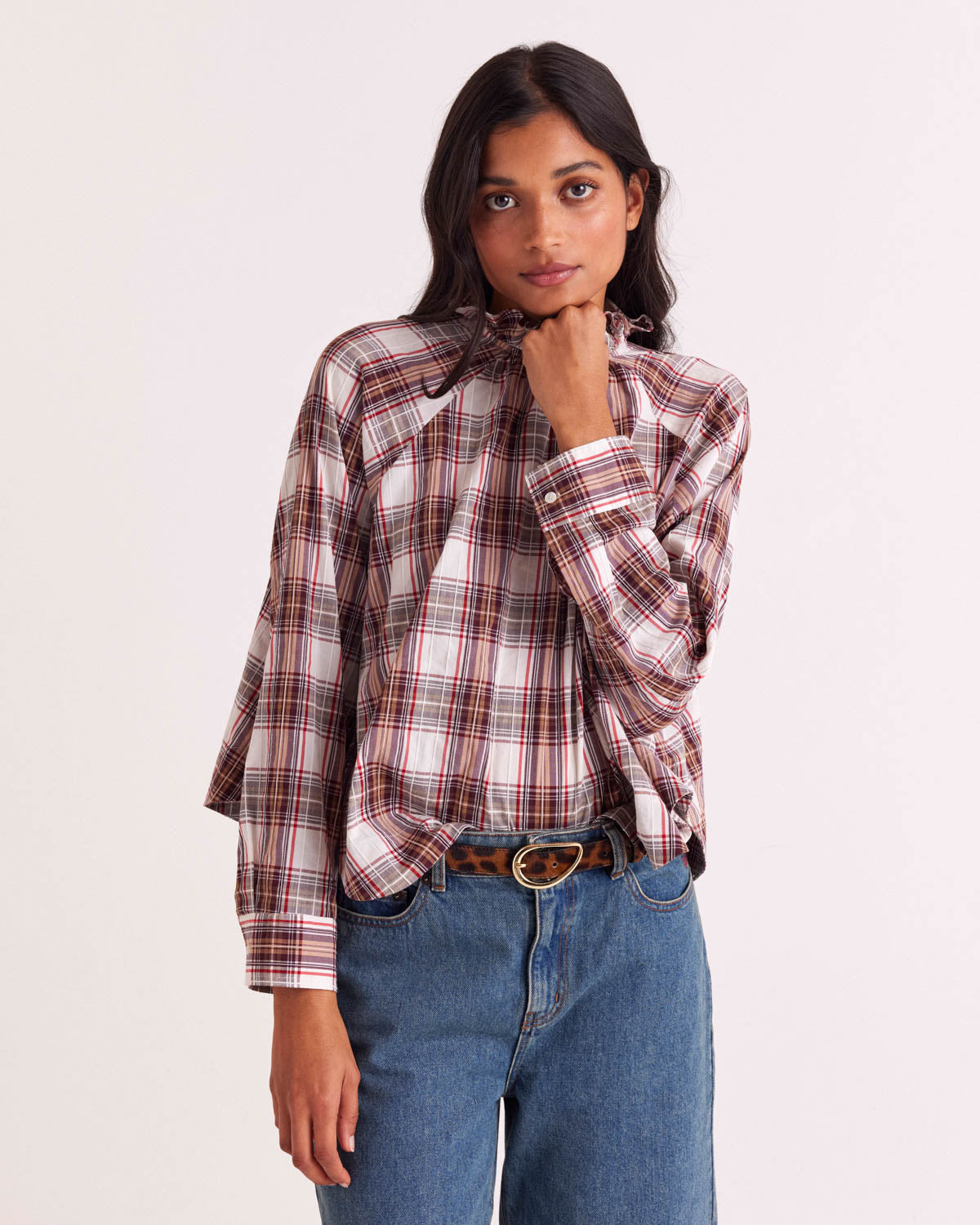Blouse Zoelie tartan rouge et beige