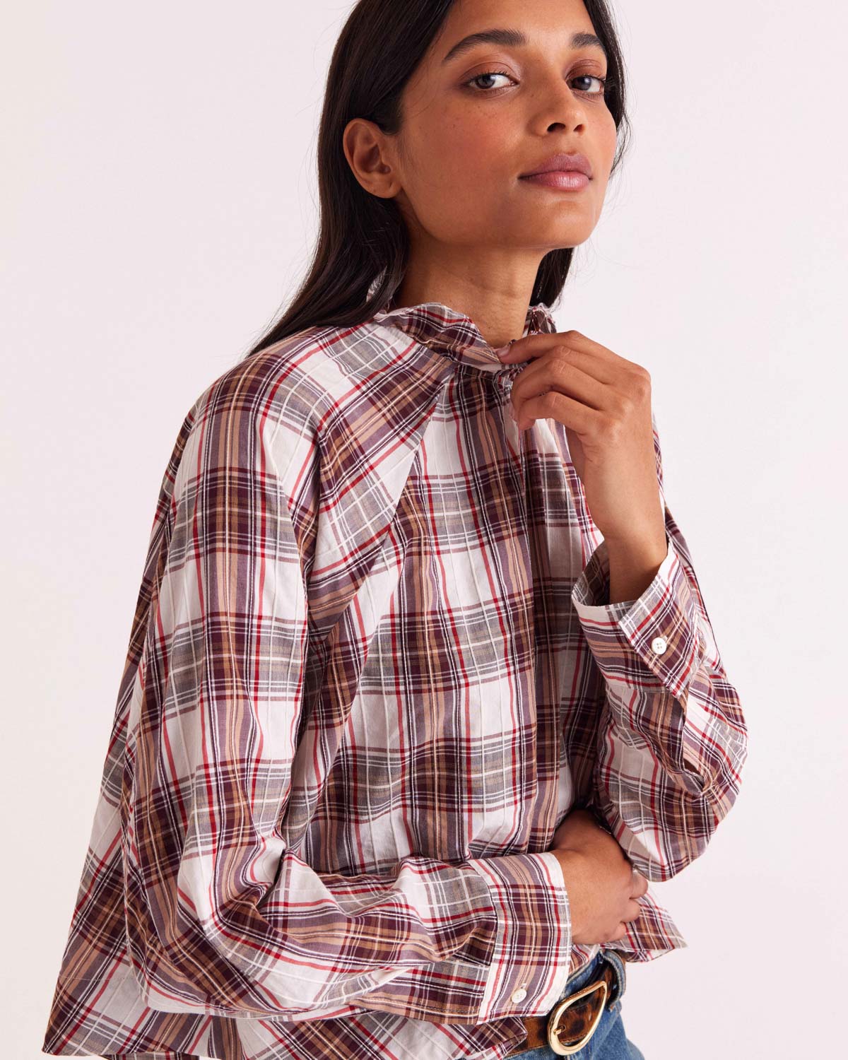 Blouse Zoelie tartan rouge et beige