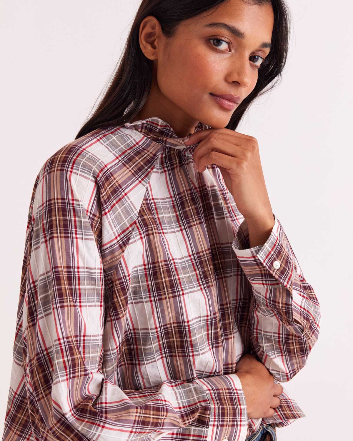 Blouse Zoelie tartan rouge et beige