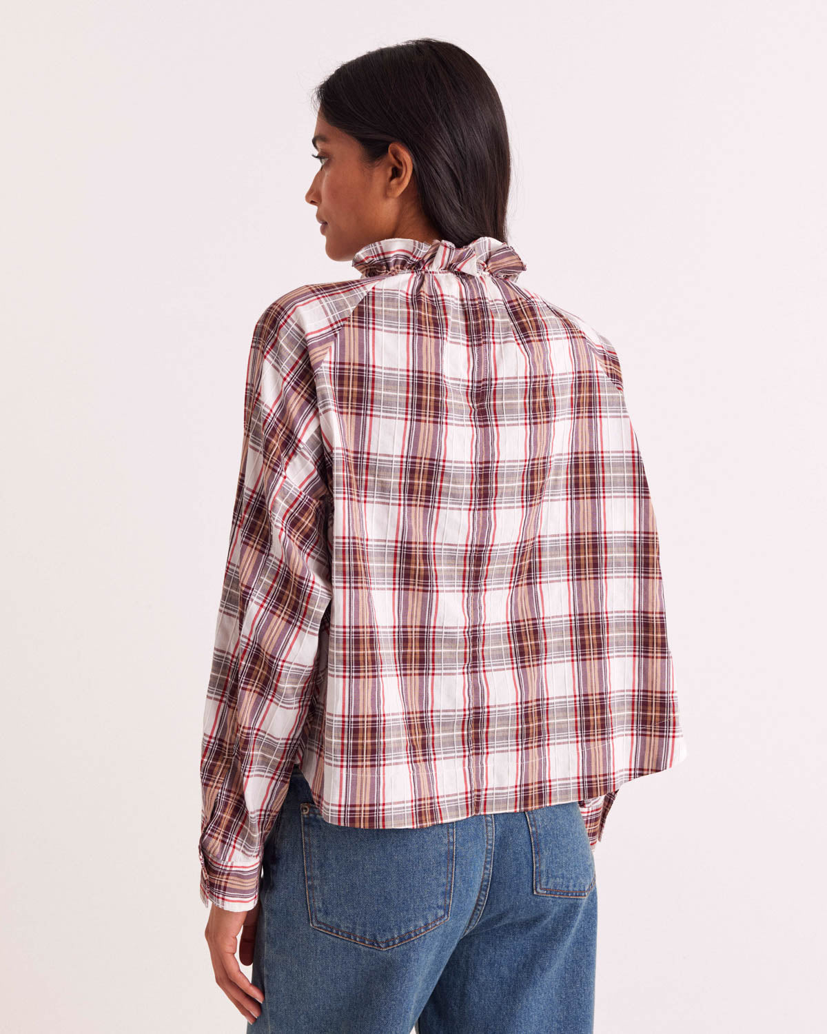 Blouse Zoelie tartan rouge et beige