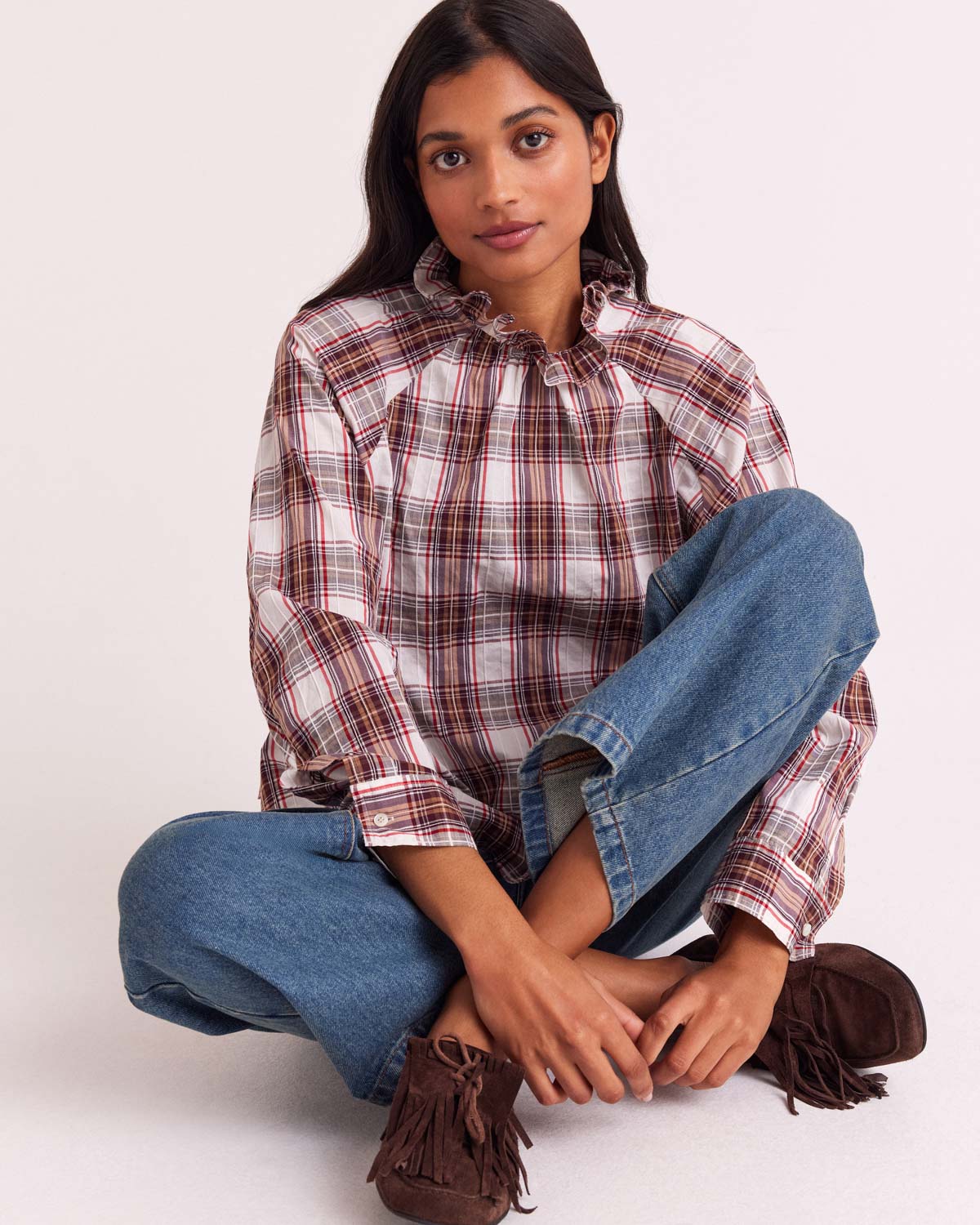 Blouse Zoelie tartan rouge et beige