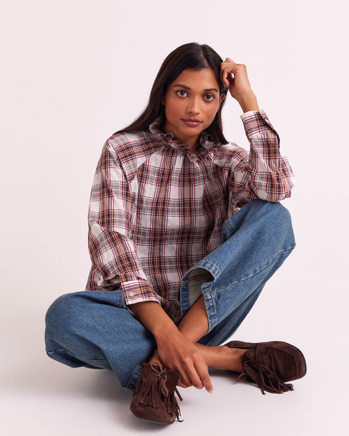 Blouse Zoelie tartan rouge et beige