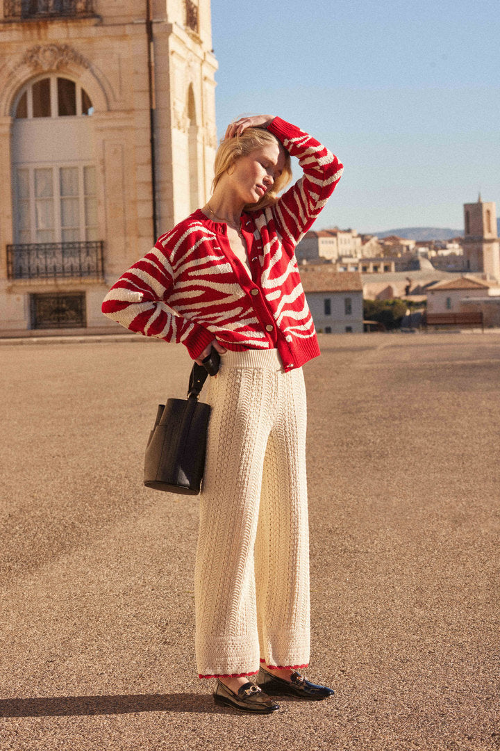 Cardigan Giboulé rouge et écru