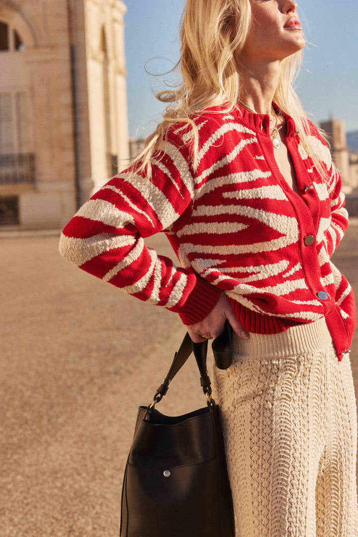 Cardigan Giboulé rouge et écru