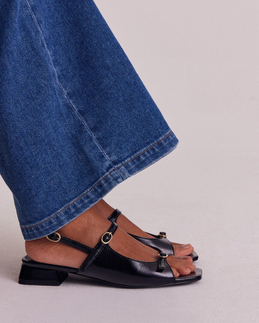 Sandales Joana vernis froissé noir