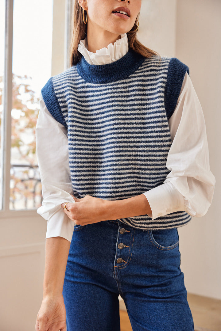 Pull Blason rayures bleu et blanc