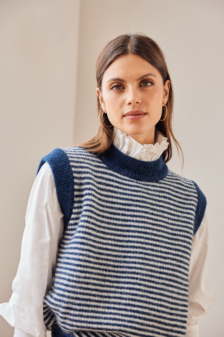 Pull Blason rayures bleu et blanc