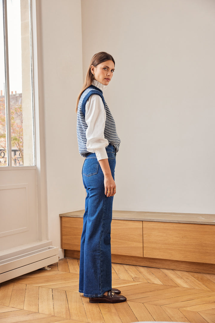 Pull Blason rayures bleu et blanc