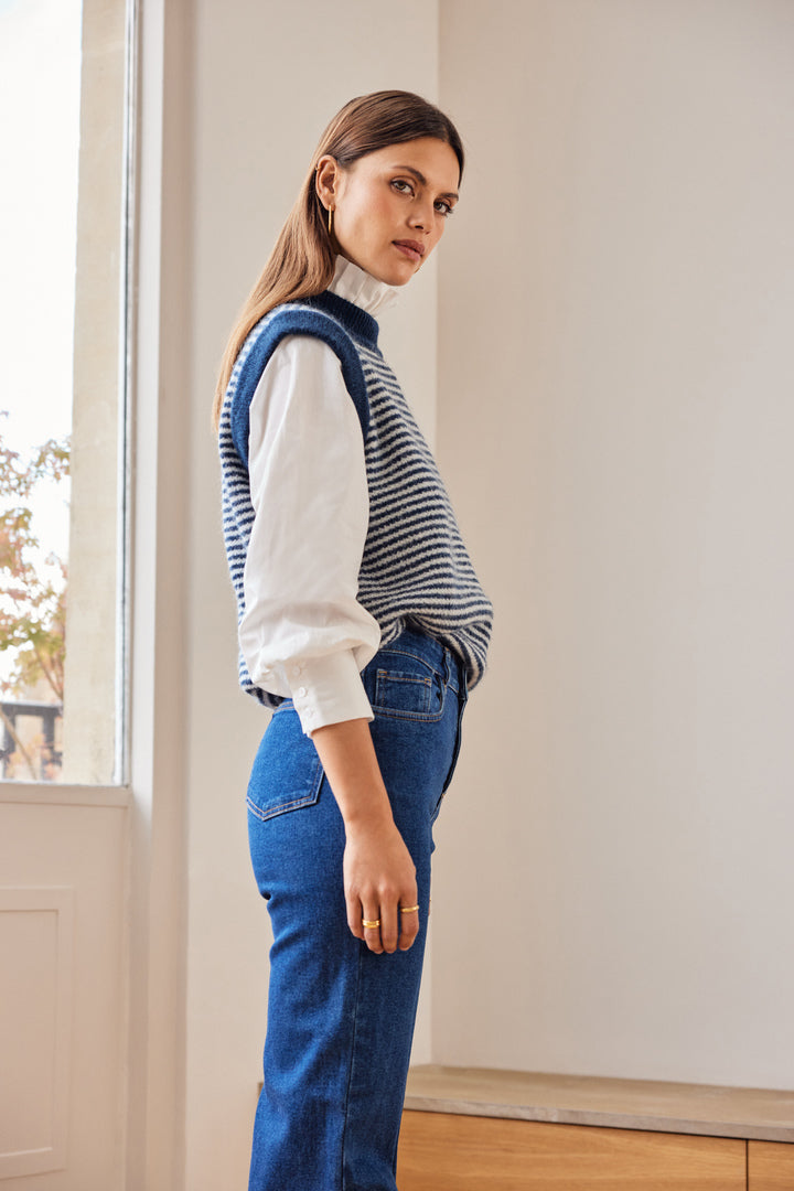 Pull Blason rayures bleu et blanc