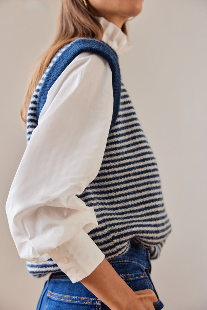 Pull Blason rayures bleu et blanc