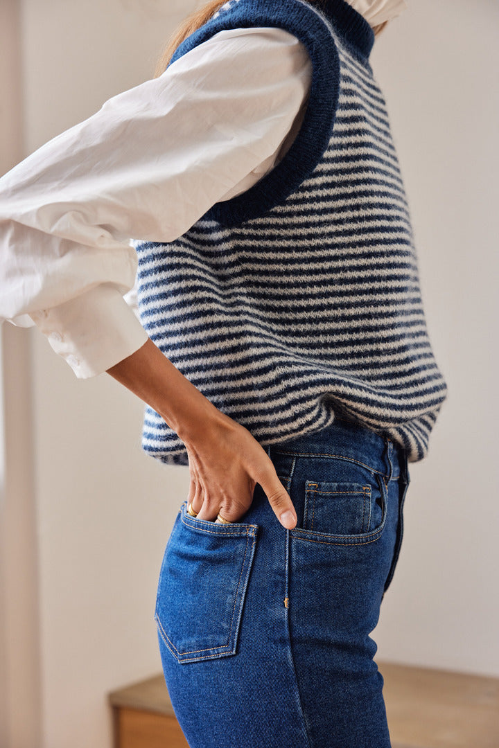 Pull Blason rayures bleu et blanc