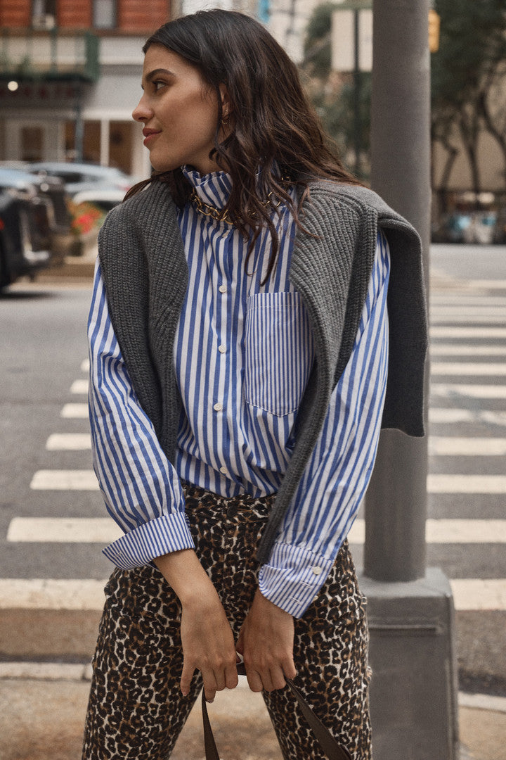 Chemise Léonor rayures blanc et bleu