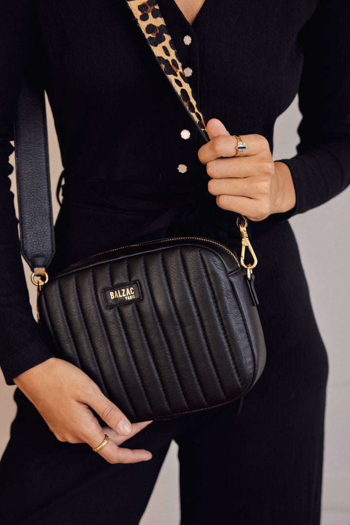 Sac César noir anse léopard