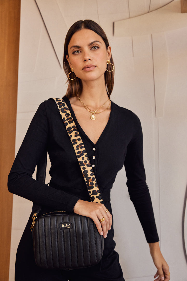 Sac César noir anse léopard