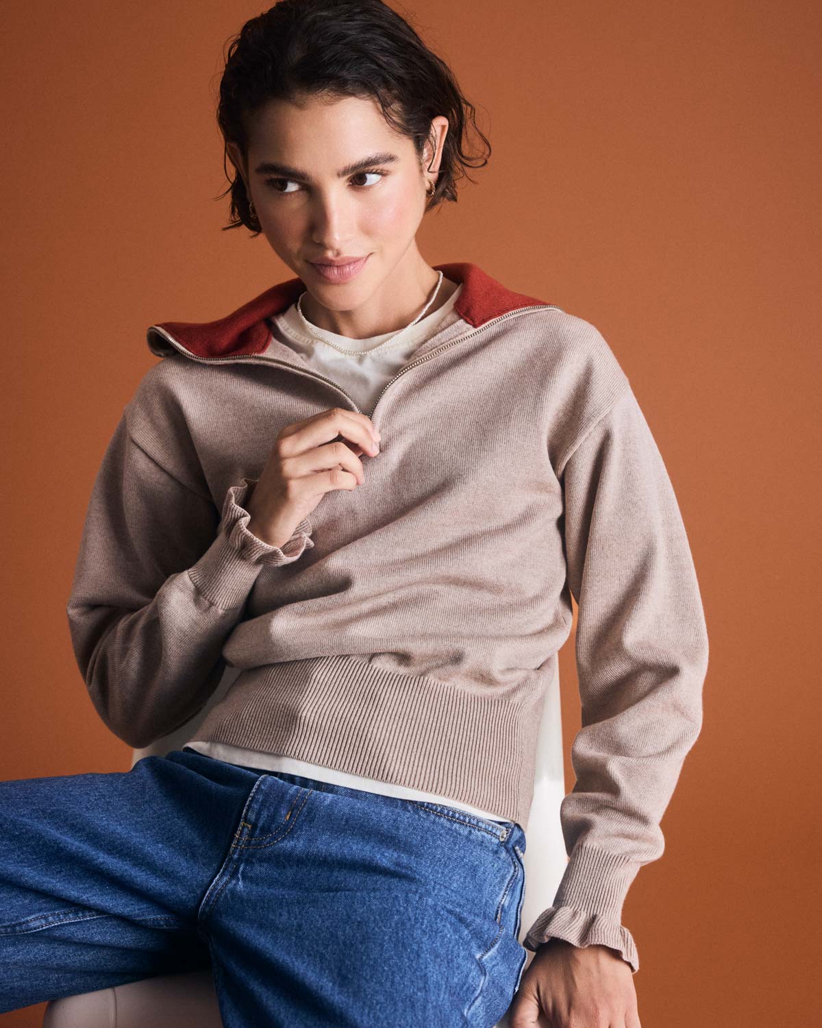 Pull Lila beige et rouille