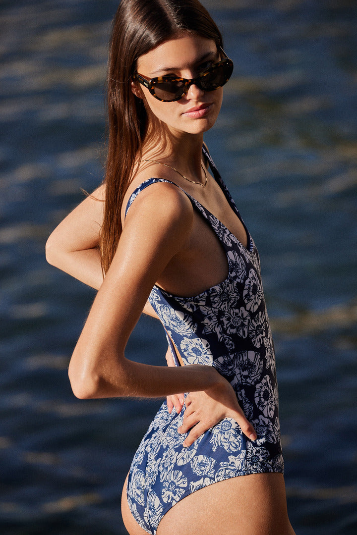 Maillot de bain Emma imprimé flower party marine et écru