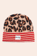 Bonnet Lou rayures rouge et léopard