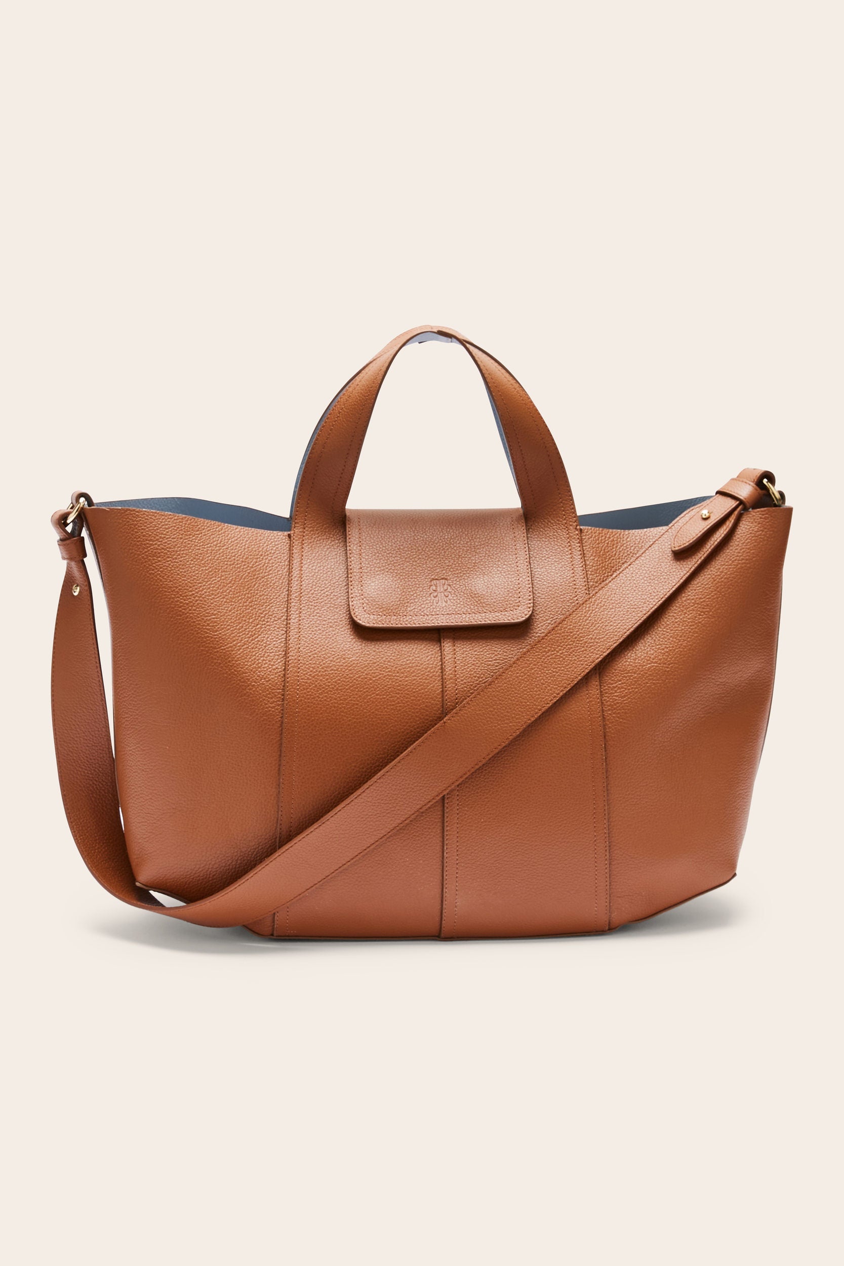 Cabas Esteban camel et bleu gris