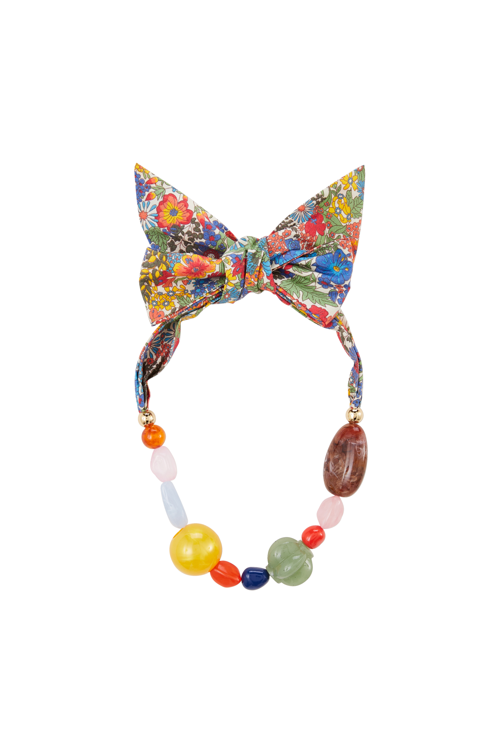 Collier Honey perle en tissu Liberty bleu et jaune