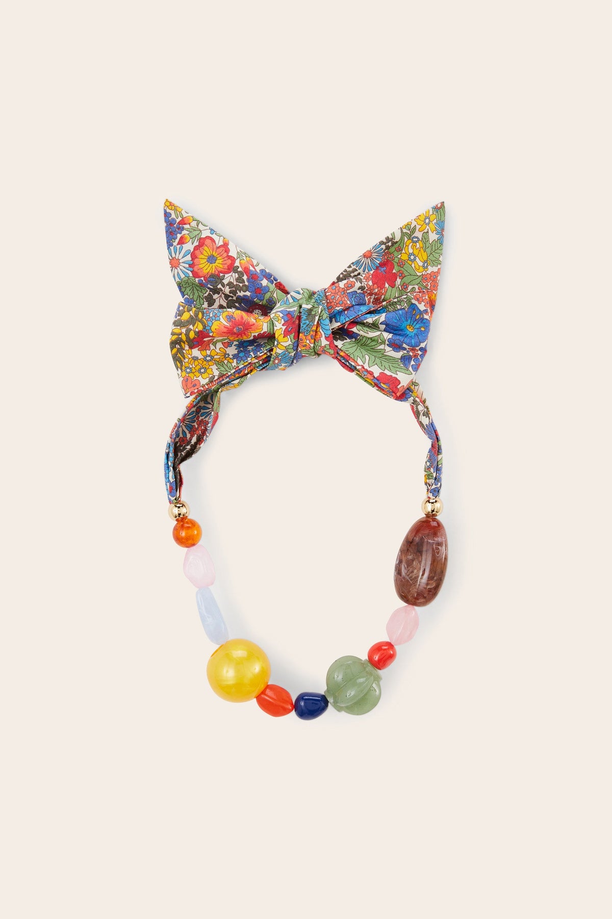 Collier Honey perle en tissu Liberty bleu et jaune