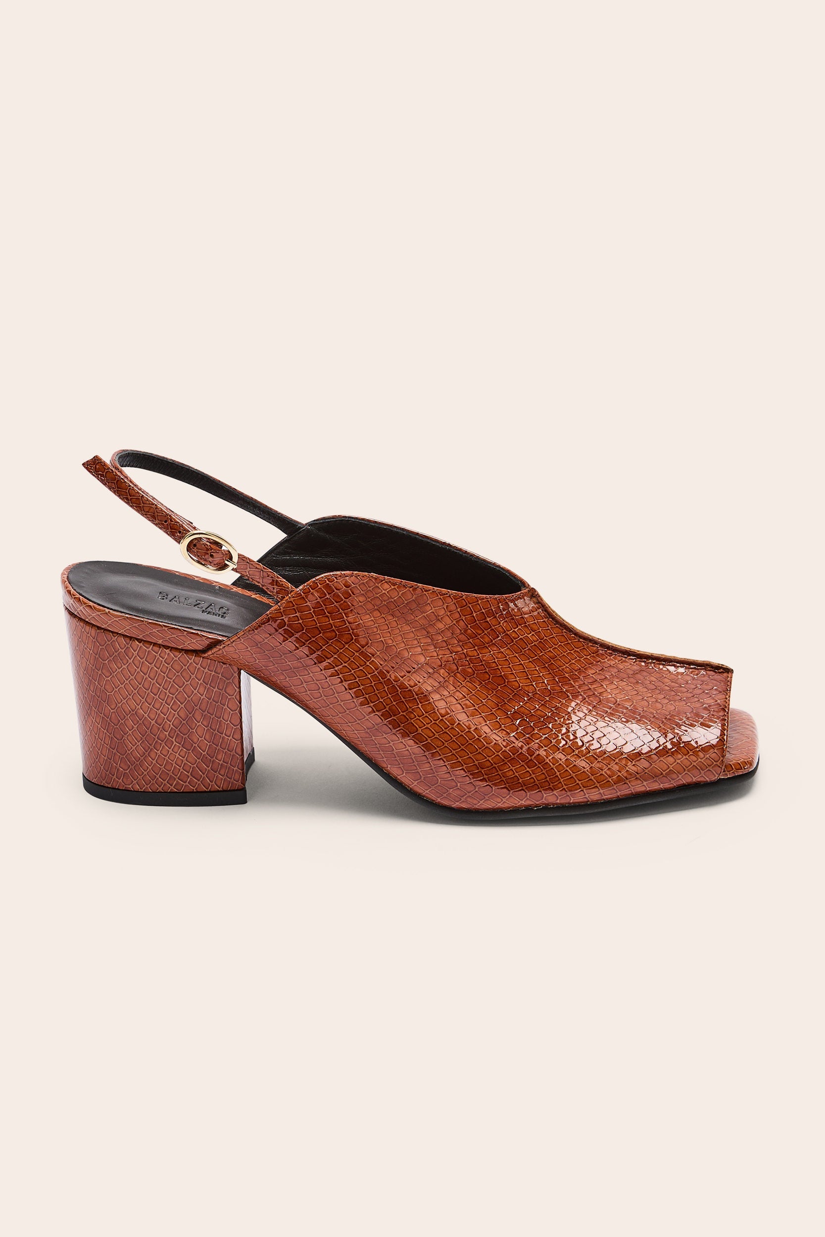 Sandales Barbara vernis embossé camel