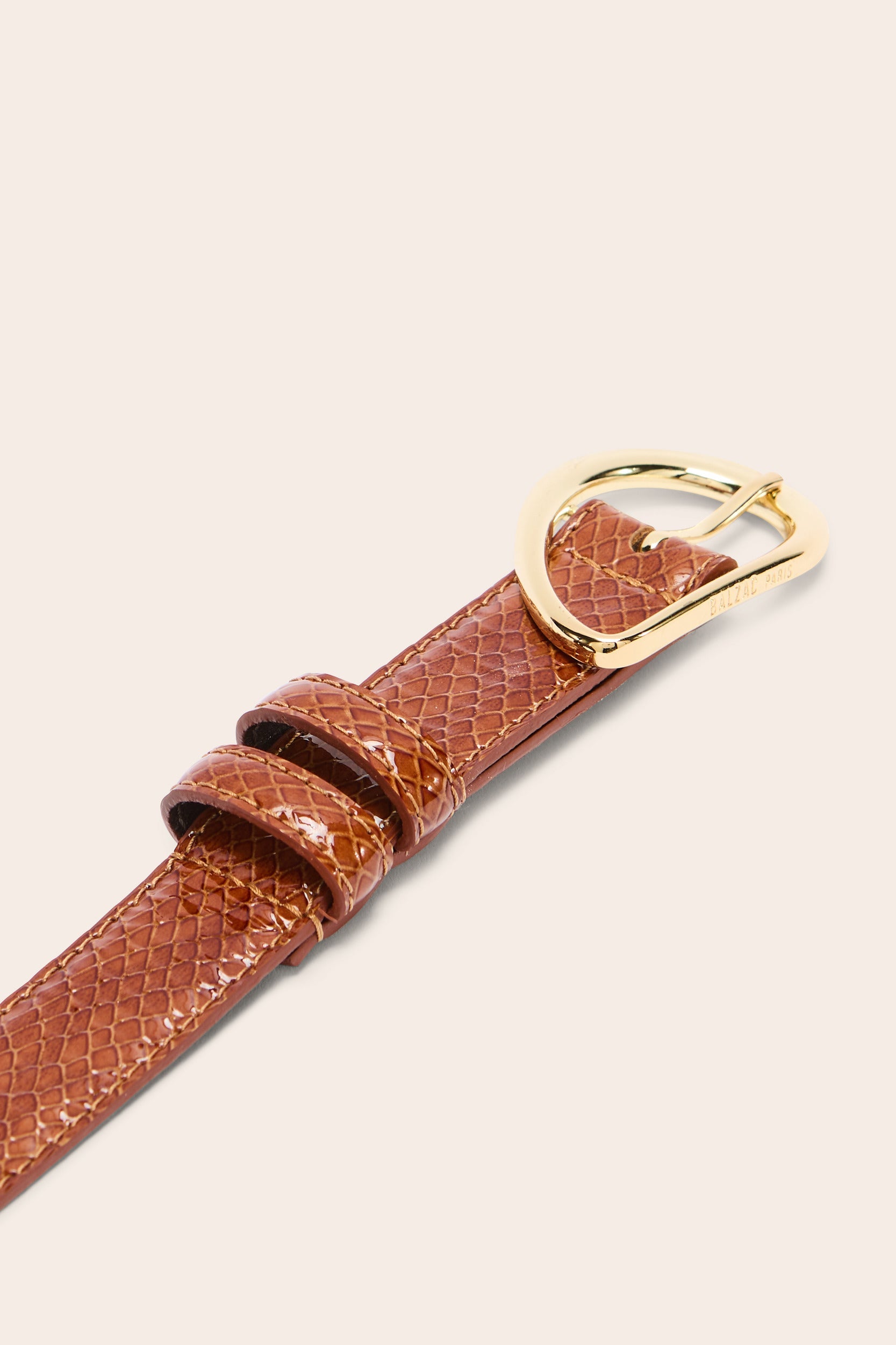 Ceinture Basma vernis embossé camel
