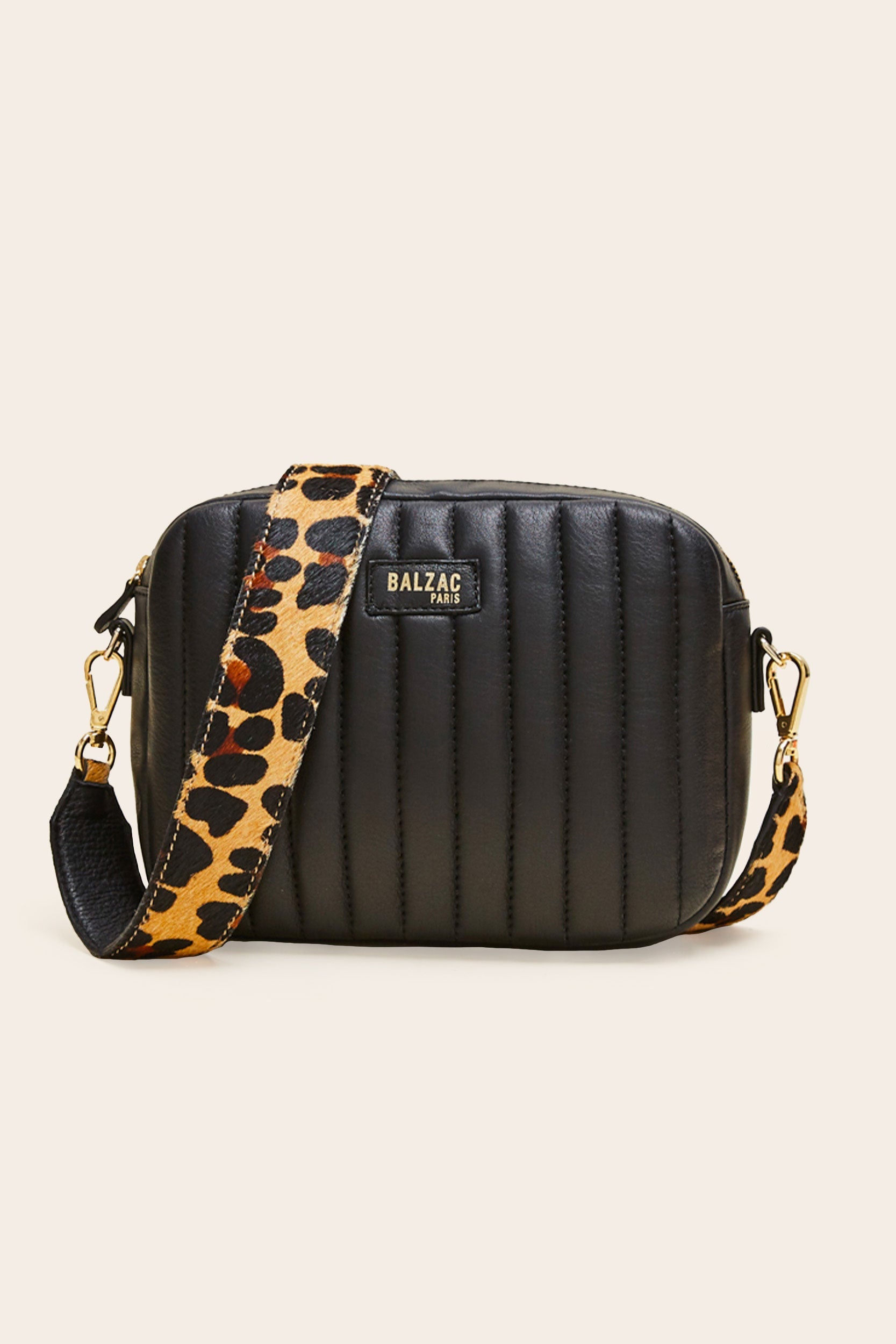 Sac César noir anse léopard