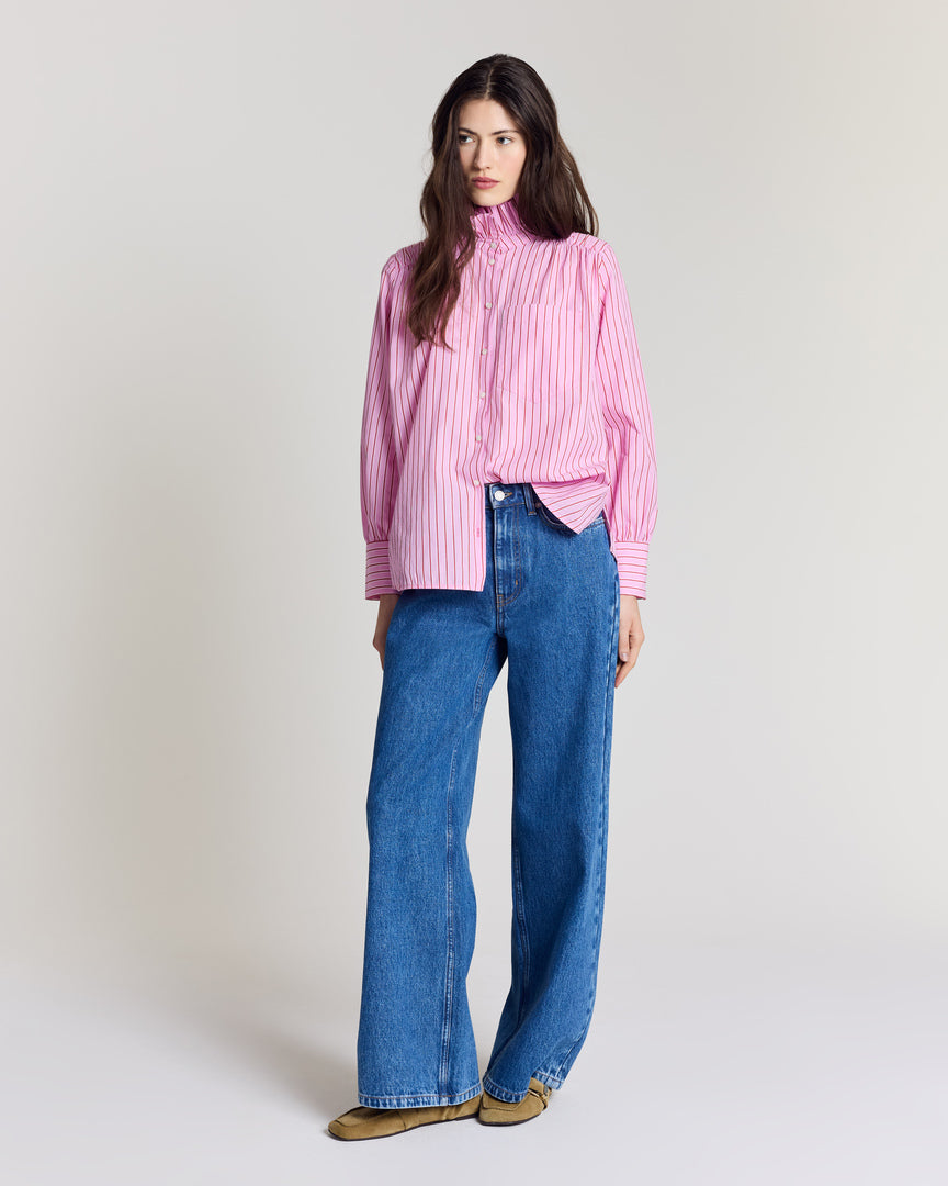 Chemise Leonor rayures rose et rouge