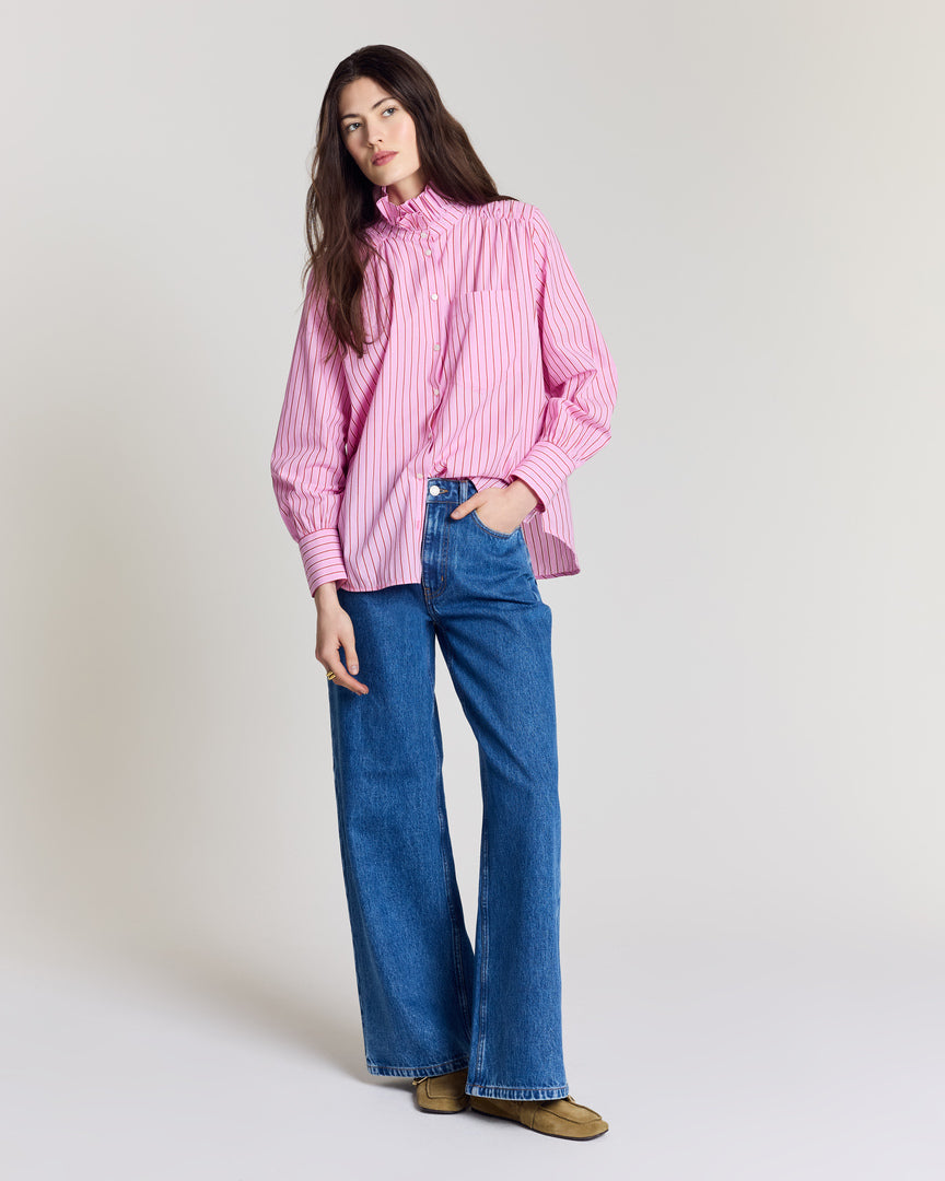 Chemise Leonor rayures rose et rouge