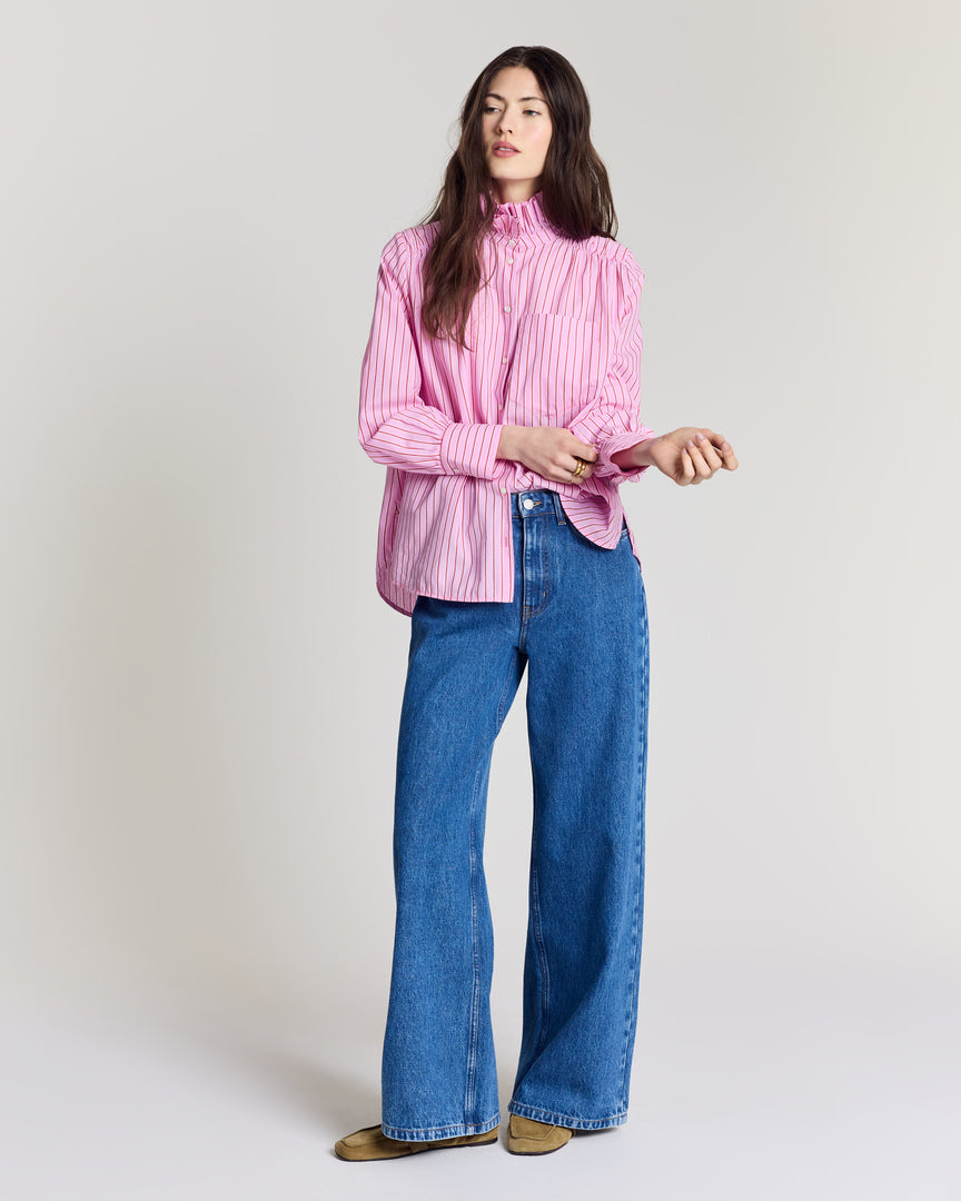 Chemise Leonor rayures rose et rouge