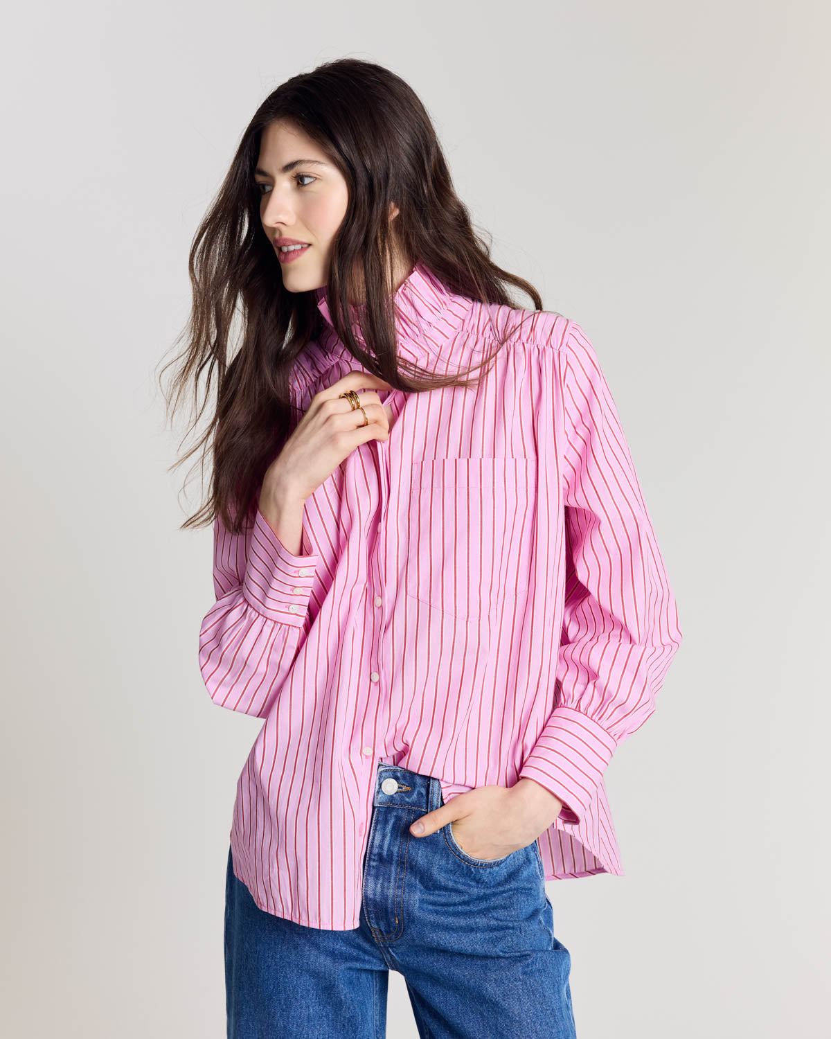 Chemise Leonor rayures rose et rouge