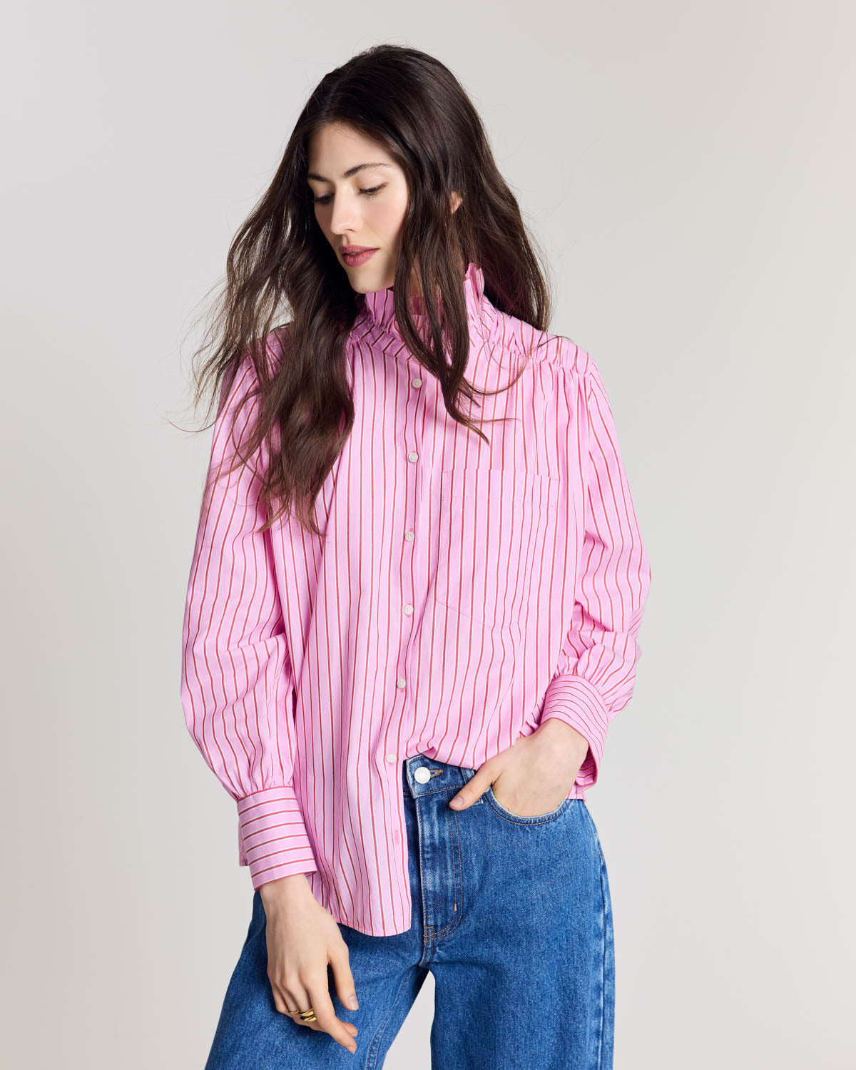 Chemise Leonor rayures rose et rouge