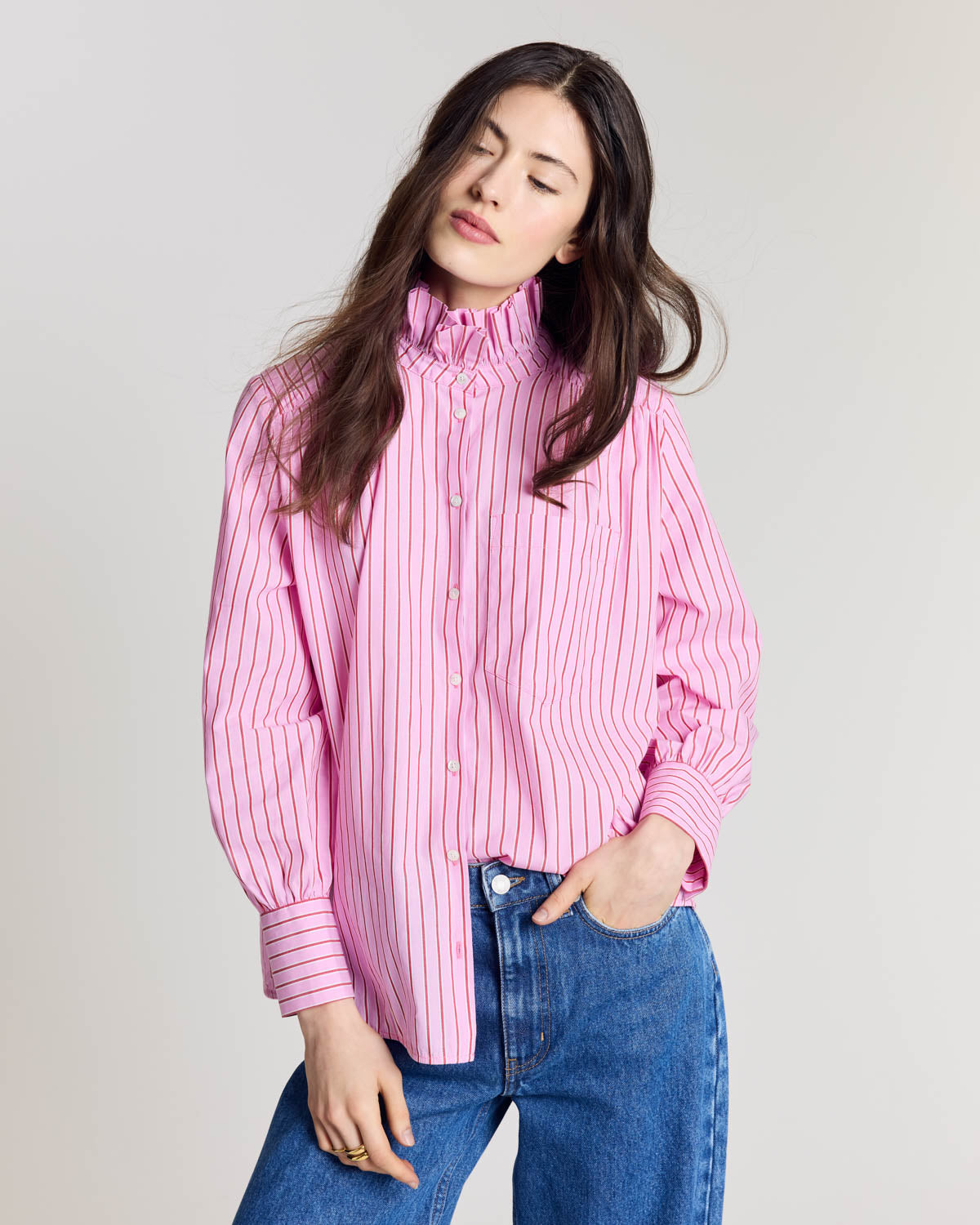 Chemise Leonor rayures rose et rouge