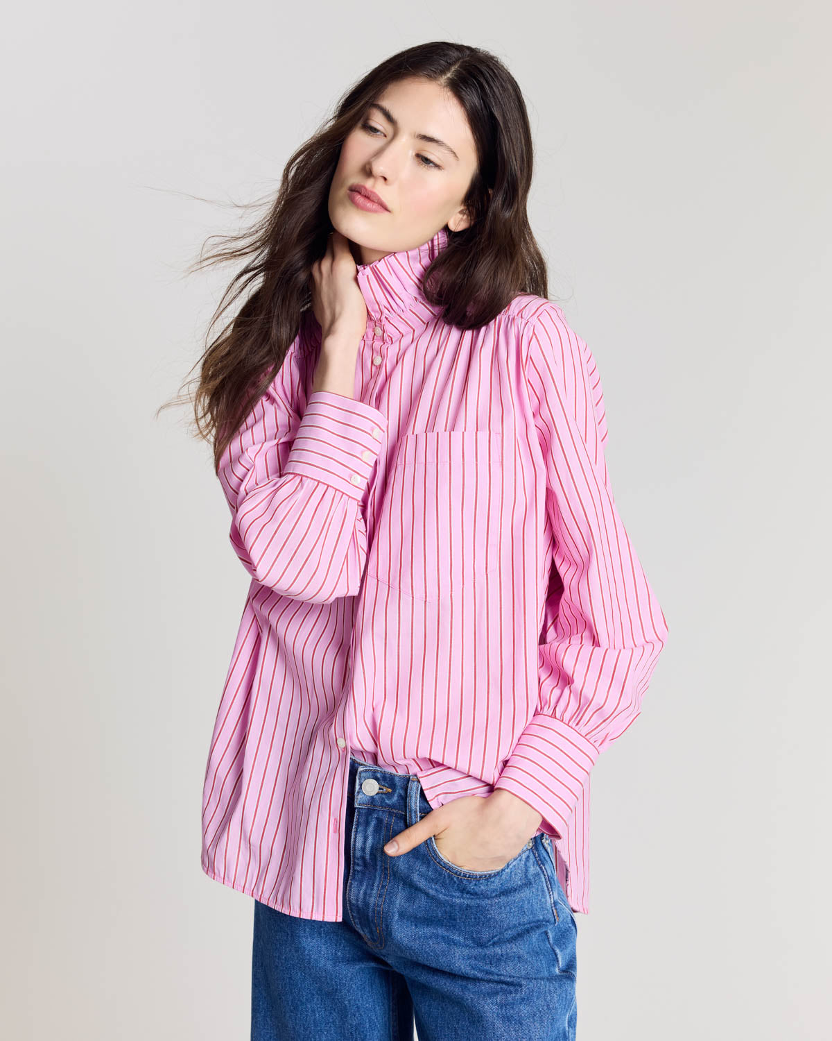 Chemise Leonor rayures rose et rouge