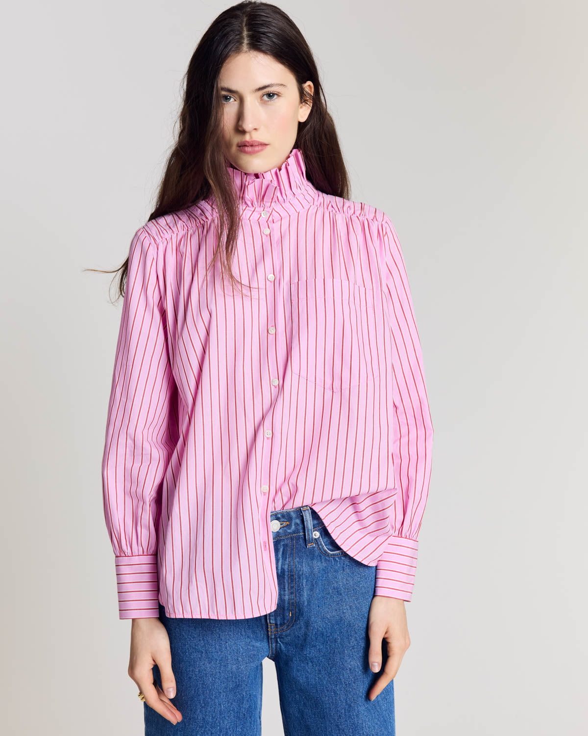 Chemise Leonor rayures rose et rouge