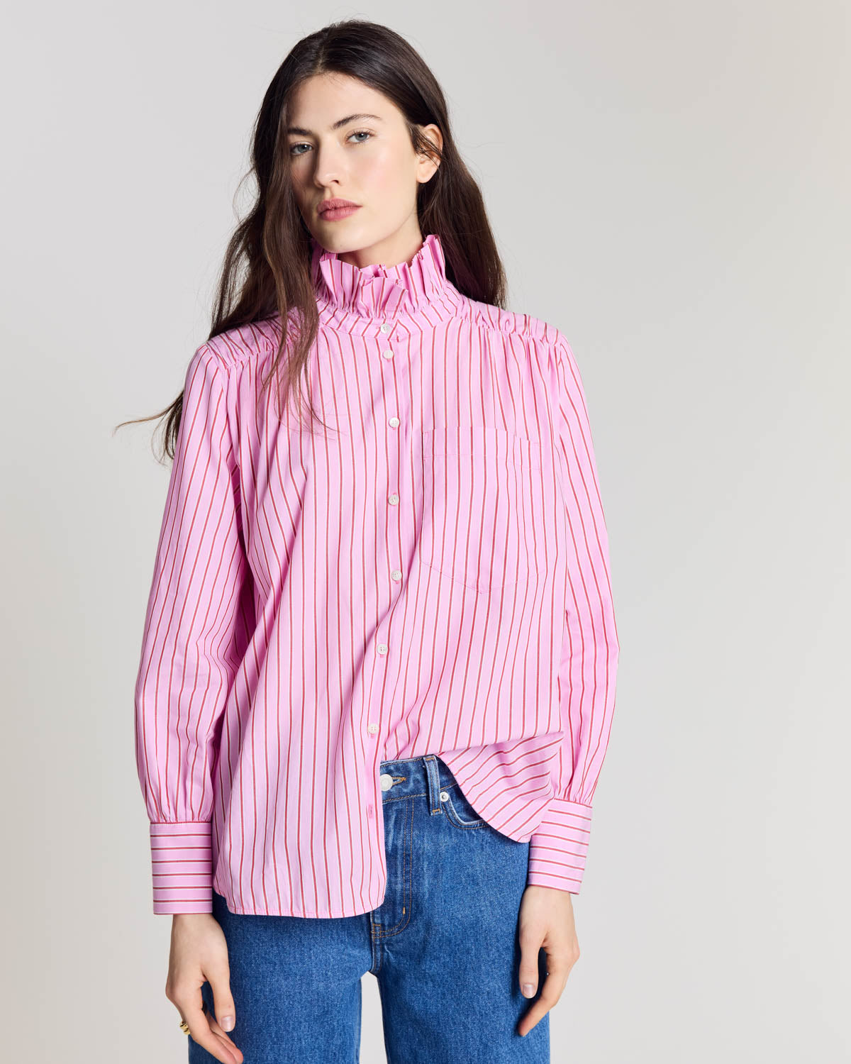 Chemise Leonor rayures rose et rouge