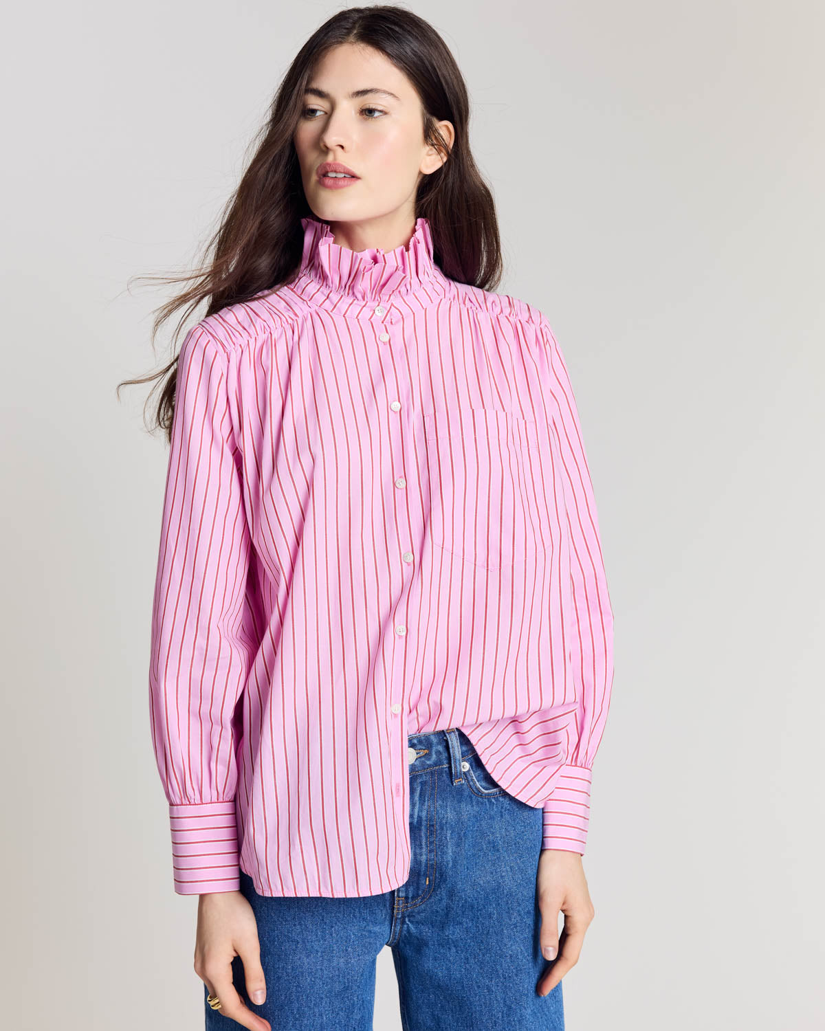 Chemise Leonor rayures rose et rouge