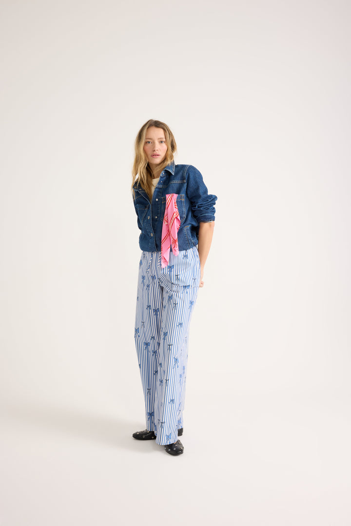 Pantalon Lisea imprimé noeuds bleu