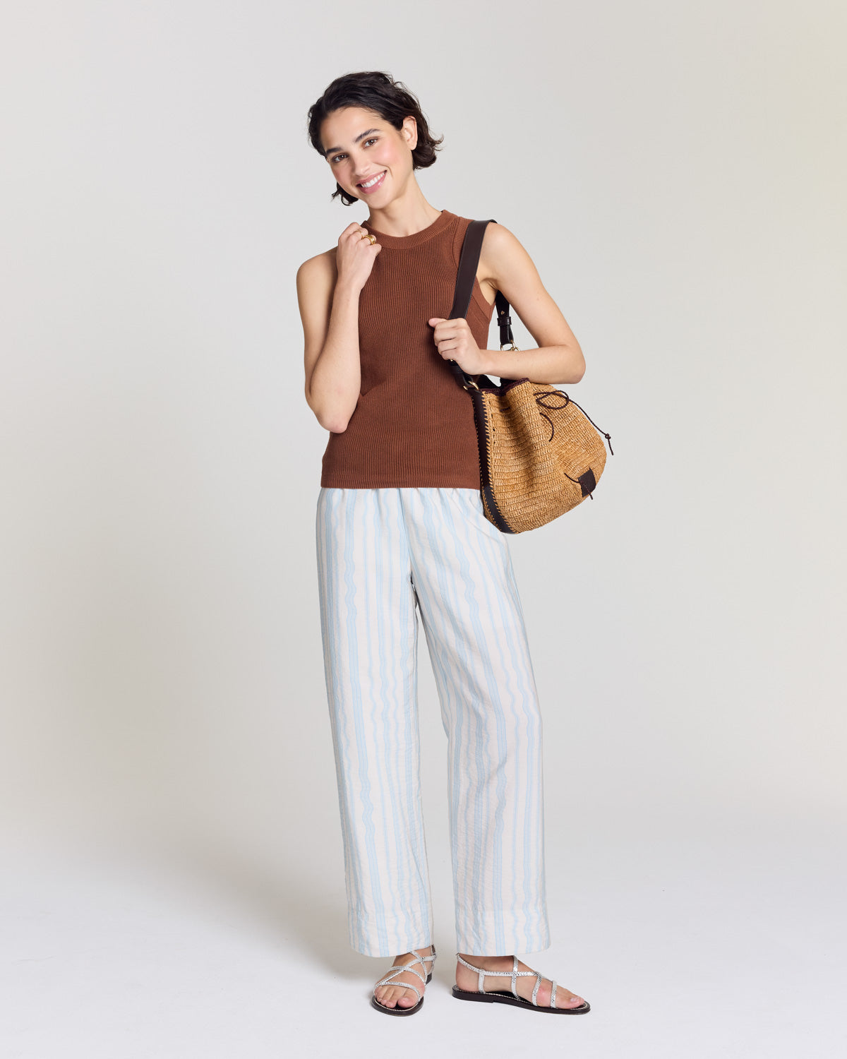 Pantalon Hollis rayures onde fond blanc