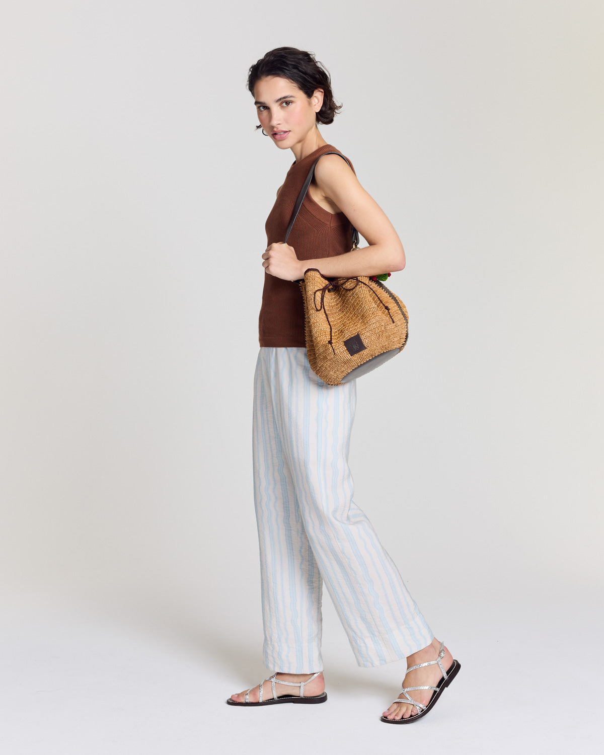 Pantalon Hollis rayures onde fond blanc